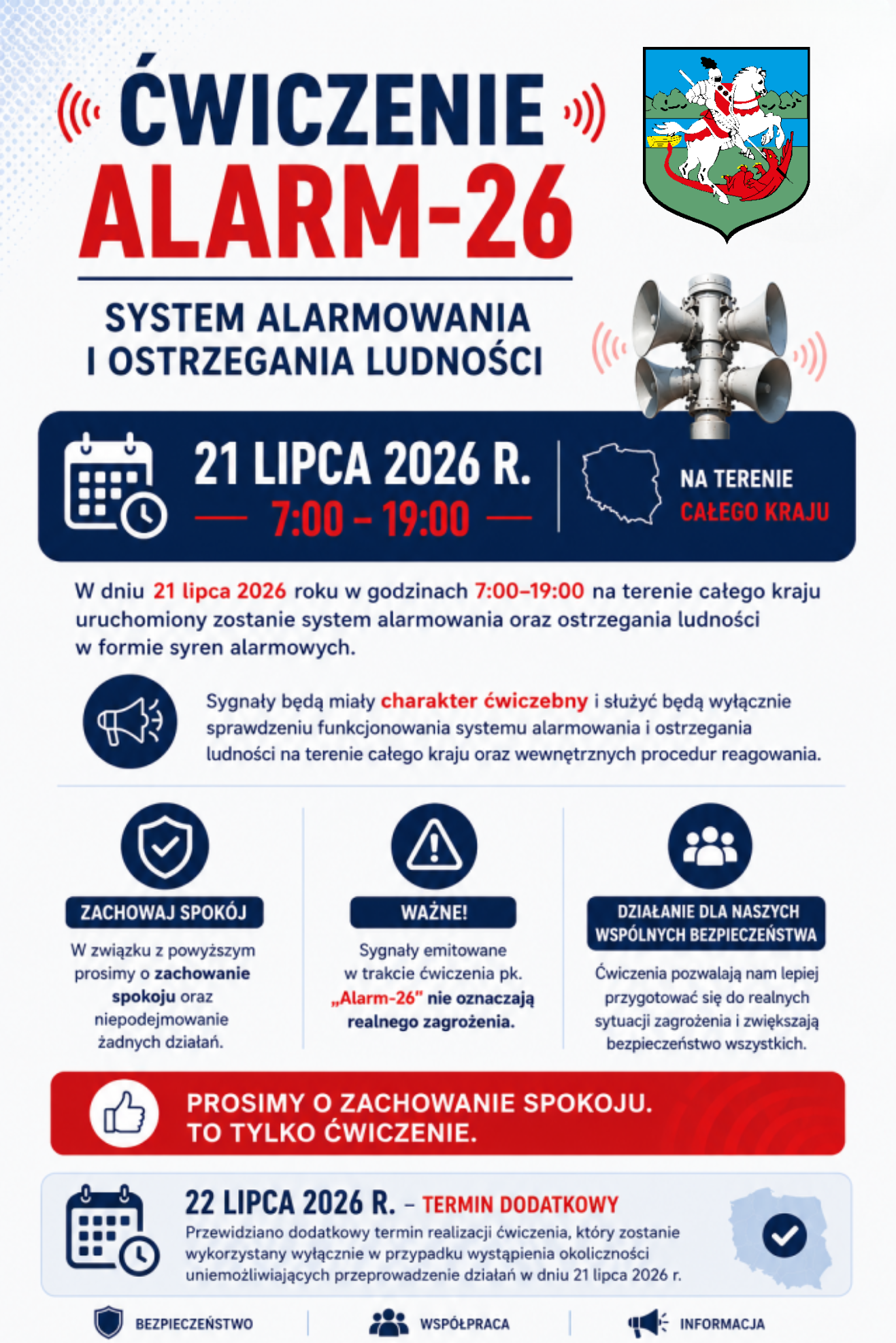 Ćwiczenia z&nbsp;zakresu ostrzegania i&nbsp;alarmowania o&nbsp;zagrożeniu uderzeniami z&nbsp;powietrza pod kryptonimem &bdquo;ALARM 2026&rdquo;