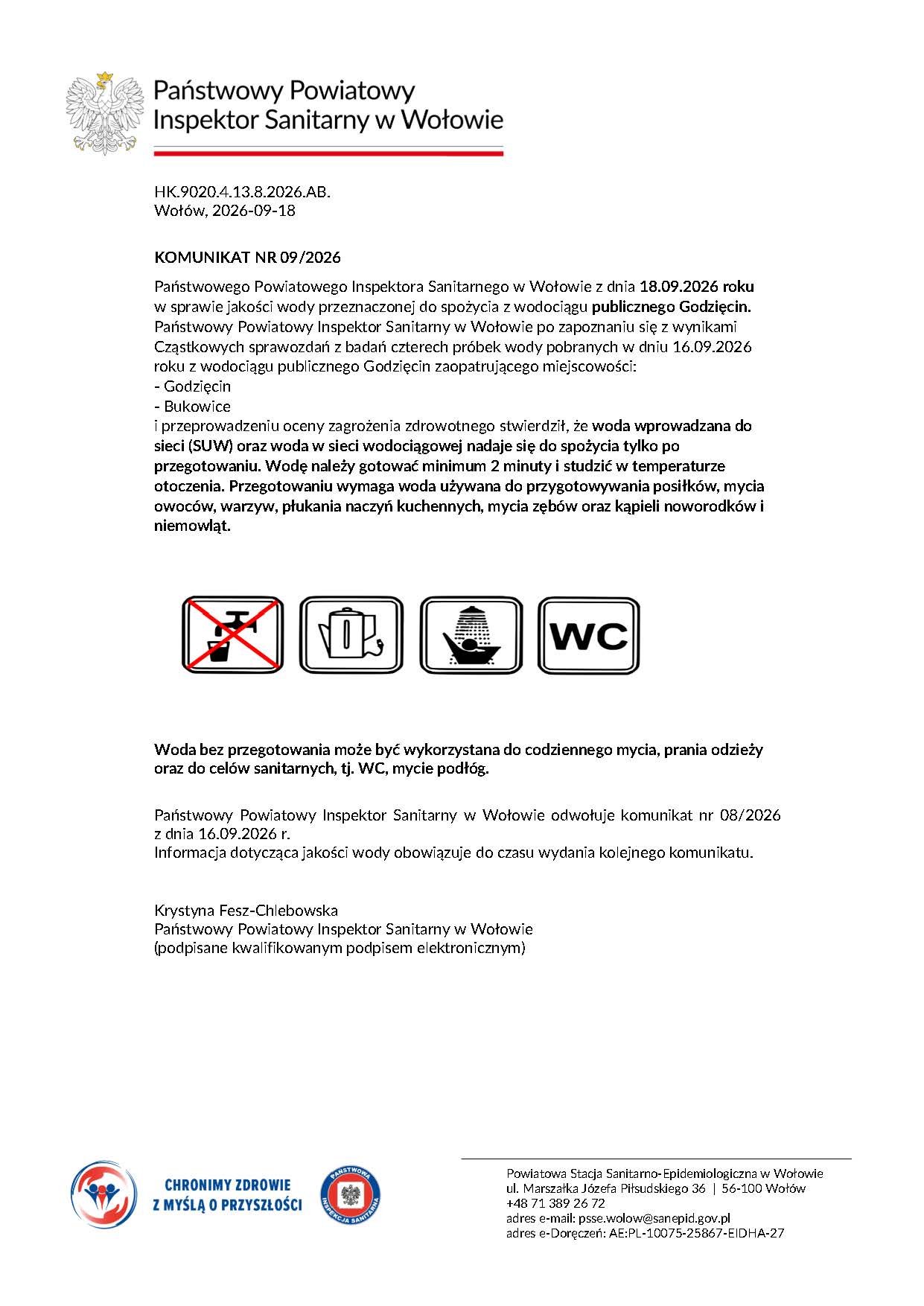 KOMUNIKAT Państwowego Powiatowego Inspektora Sanitarnego w&nbsp;Wołowie z&nbsp;dnia 18.09.2026