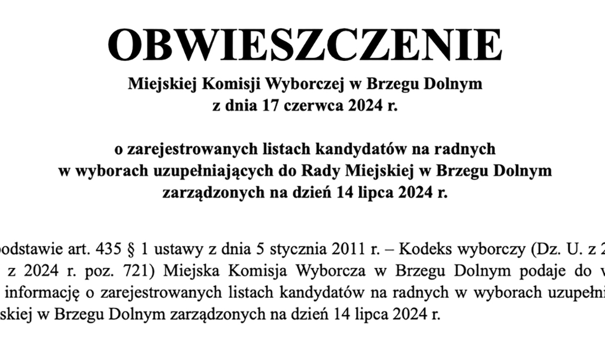 Zdjęcie do 14 lipca odbędą się wybory uzupełniające do Rady Miejskiej w Brzegu Dolnym