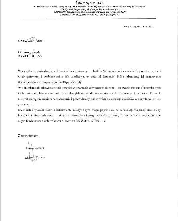 Zdjęcie do Gaia sp. z o.o.  informuje