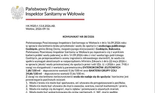 Komunikat dotyczacy jakosci wody z wodociagu publicznego Godziecin 08_26