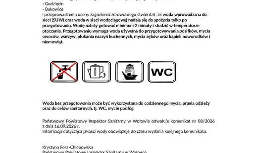 KOMUNIKAT Państwowego Powiatowego Inspektora Sanitarnego w Wołowie z dnia 18.09.2026