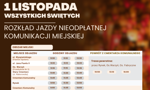 BEZPŁATNA KOMUNIKACJA AUTOBUSOWA – 1 LISTOPADA 2026 R. (WSZYSTKICH ŚWIĘTYCH) 