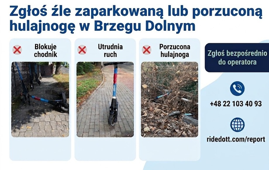 Zgłoś źle zaparkowaną lub porzuconą hulajnogę do operatora DOTT